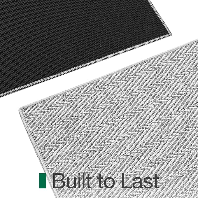 LUMI Ultra Thin Indoor Door Mat for Entrance 24"x36", Non Slip Entryway Mat, Low Profile Doormat, Unique Herringbone Design Carpet for Inside, Patio, Porch, Gray