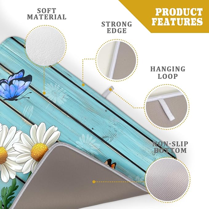 Daisy Dish Drying Mat for Kitchen Counter 18”x24” Rustic Daisy Absorbent Dish - Image 4