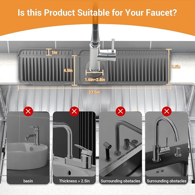 ZJWZLG Faucet Mat for Kitchen Sink, Snap-On Design & 7°slope Fast Drain - Image 5