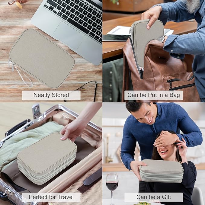 FYY Electronic Organizer, Travel Tech Pouch Bag, Khaki | Wrist Strap, Waterproof - Image 7