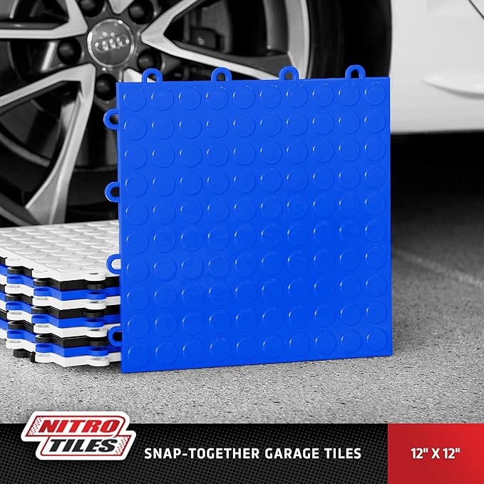 IncStores FlooringInc's Nitro 12"x12" Snap-Together Garage Flooring Tiles, Non-Slip Interlocking Plastic Floor Mat, Garage Organization & Storage, Coin Pattern, Arctic White, 52 Tiles, 52 Sq/Ft