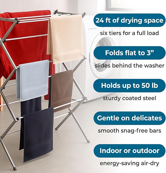 Honey-Can-Do 6-Tier Collapsible Steel Clothes Drying Rack, 24 ft - Image 4