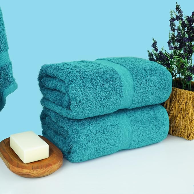 Chakir Turkish Linens 100% Cotton 2-Pack Bath Sheets 35x70, Aqua | Premium - Image 2