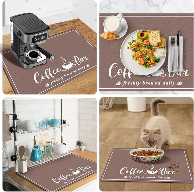CooRug Fashion Coffee Mat, Dish Drying Mat 16" x 24" Brown | Hide Stain - Image 5