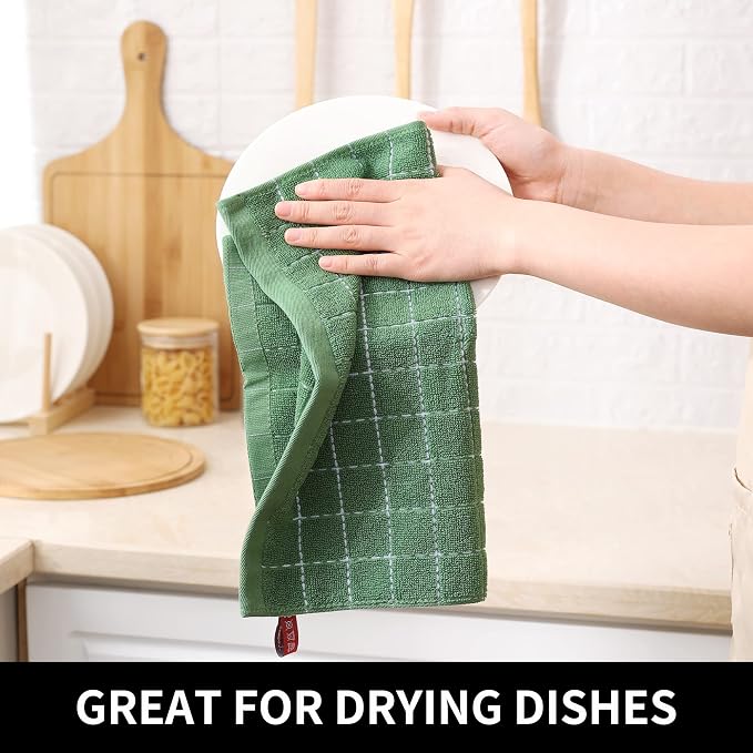 Homaxy 100% Cotton Terry Kitchen Dish Cloths, 6 Pack, Grass Green - Image 4