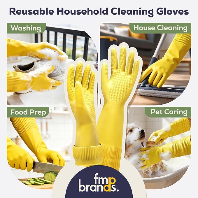 FMP Brands 3/6/12/60 Pairs 15 Inch Extra Long Rubber Dishwashing Gloves - Image 4