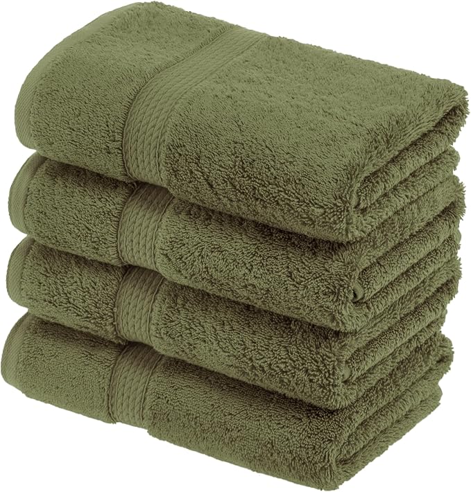 Superior Egyptian Cotton Plush Absorbent, Hand Towel Set of 4, Forest Green | by SUPERIOR
