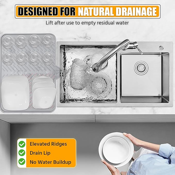 Silicone Dish Drying Mat with Built-in Drain Lip - Image 5