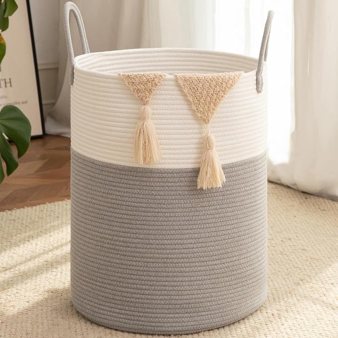 OIAHOMY 60L Nursery Hamper Laundry Basket Laundry Hamper Grey/White by MasterofSpaceOptimization