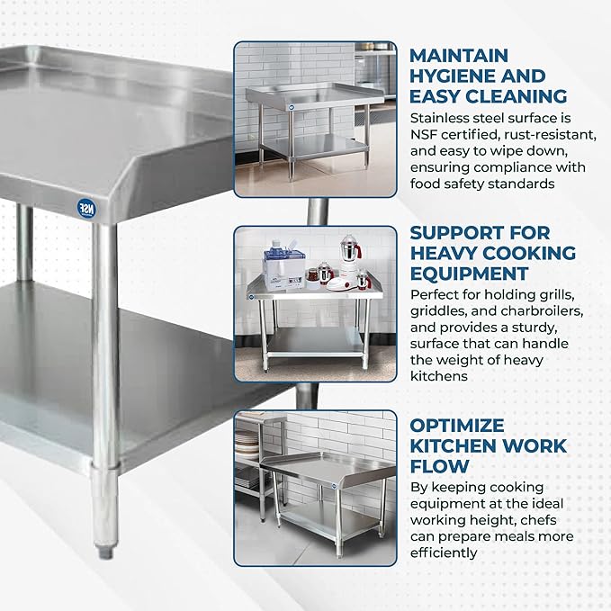 30" x 24" Stainless Steel Equipment Grill Stand with Undershelf | Heavy Duty 18-Gauge Top | NSF Certified Table for Commercial Kitchens & Utility Use