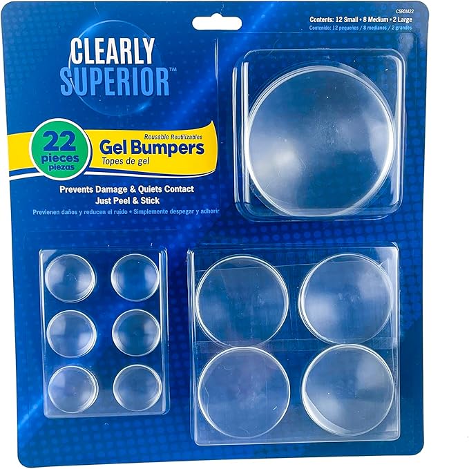 Round Bumpers Variety Pack 22 Pieces – Polymer Gel Bumpers for Furniture, Walls and Cabinets - Protects Walls from Damage - Includes Small, Medium and Large Bumpers