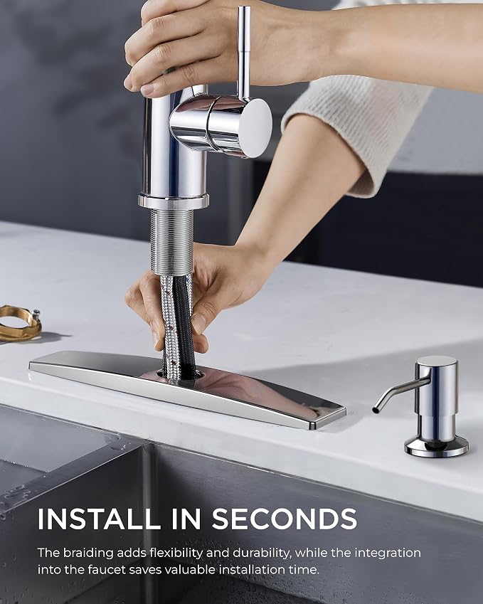 FORIOUS Kitchen Faucet with Soap Dispenser, High Arc Single Handle, Chrome | - Image 5
