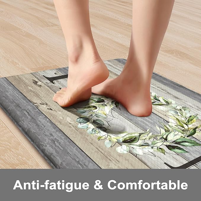 KIMODE Kitchen Mats for Floor 17"x47"+17"x29", Farmhouse Kitchen Rugs Sets of 2, Anti Fatigue Mats for Kitchen Floor, Cushioned Comfort Kitchen Floor Mats for Sink, Laundry, Desk Grey