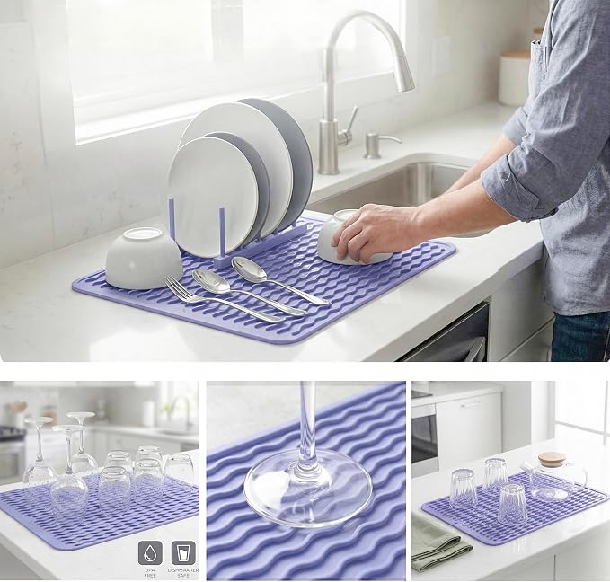 MicoYang Silicone Dish Drying Mat — Quick-Dry Ridges Counter & Sink Pad - Image 4