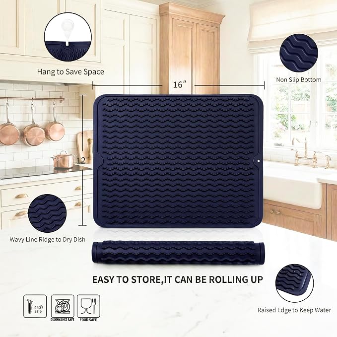 MicoYang Silicone Dish Drying Mat — Quick-Dry Ridges Counter & Sink Pad - Image 2