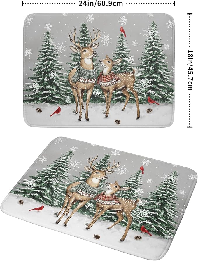 Winter Deer Dish Drying Mat Pine Tree Absorbent Dish Dry Pad Seasonal - Image 2