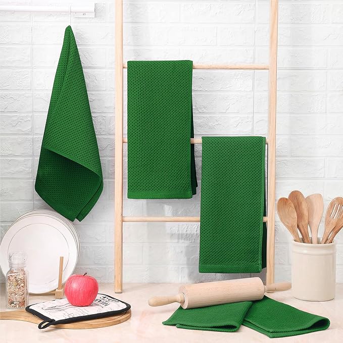 Homaxy 100% Cotton Waffle Weave Kitchen Dish Towels 4-Pack, Forest | 13 x 28 - Image 6