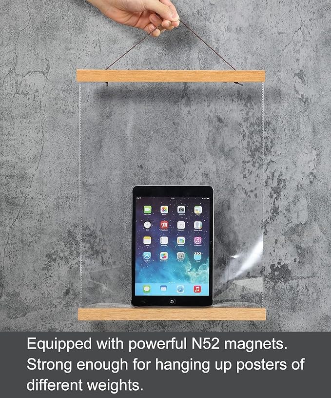 FALAMON Magnetic Poster Hanger Frame, 40x27 40x28 40x30 Teak Wood Magnet Poster Frame for Posters, Prints, Photos, Pictures, Maps, Scrolls, and Canvas Artwork