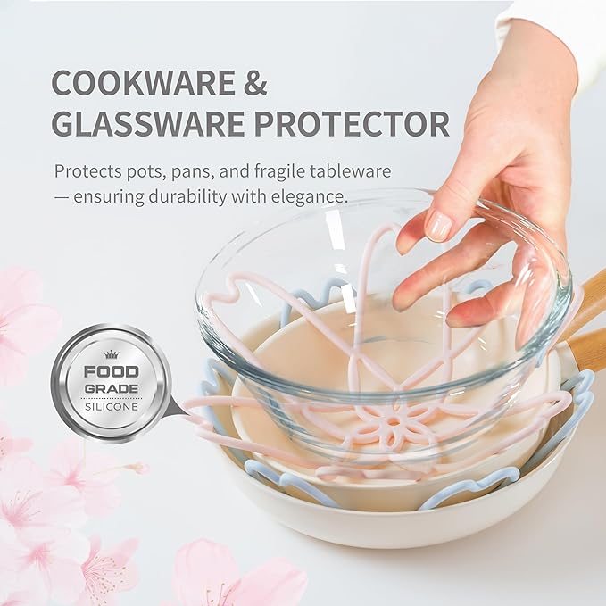 iPROTECT - Stack Expert | Multi-Purpose BPA-Free Silicone Pans & Pots Protector. Set of 2. Trivets for All Cookware Sizes, Protects Coating & Scratches, Dishwasher Safe (Lemon Yellow, S)