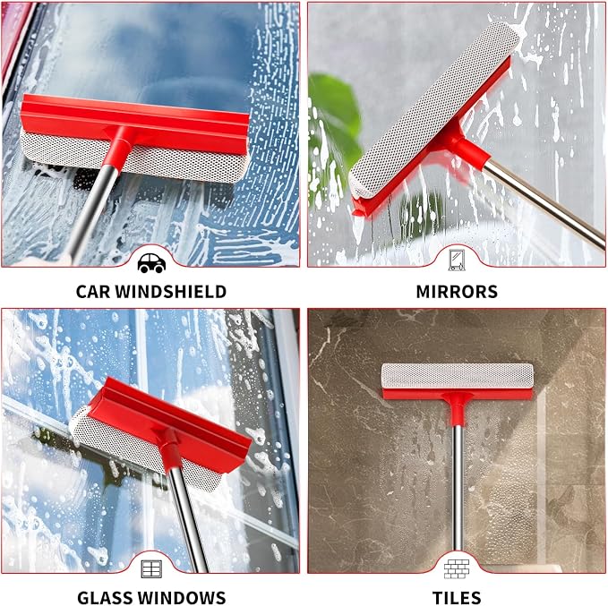 Window Squeegee with 18.5"-28.5" Retractable Handle, 2-in-1 Squeegee - Image 4