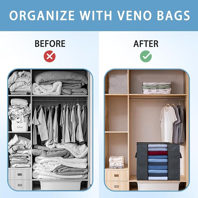 VENO 3 Pack Large Clothes Storage Bag w/Reinforced Handle 16 Gallon | Thick - Image 7