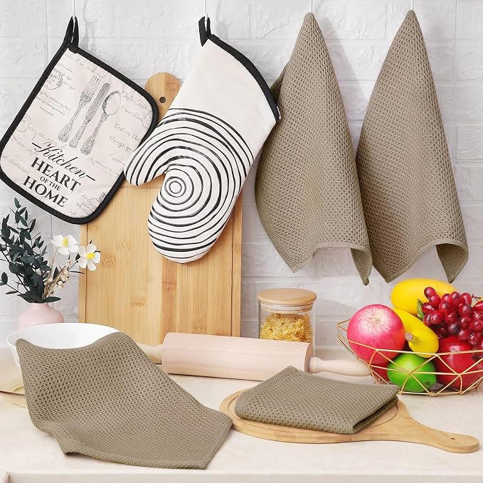 Homaxy 100% Cotton Waffle Weave Kitchen Dish Cloths 12-Pack, Tan | 12 x 12 - Image 6