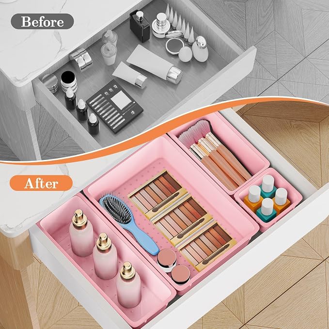 SpaceHacks 25 PCS Plastic Drawer Organizer, 4-Size Versatile Organizer Trays & - Image 4