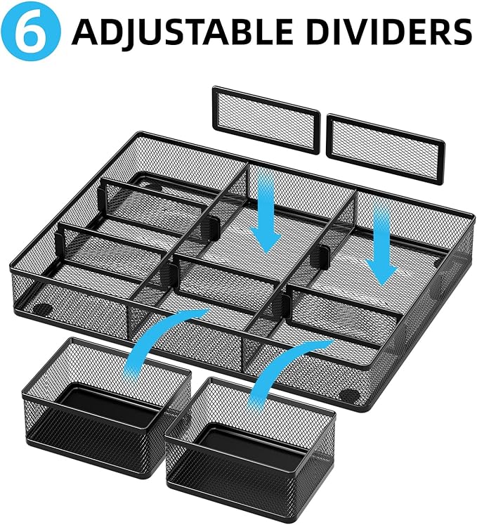 Marbrasse Mesh Desk Drawer Organizer Tray 3 Packs, 9 Adjustable Compartments - Image 2