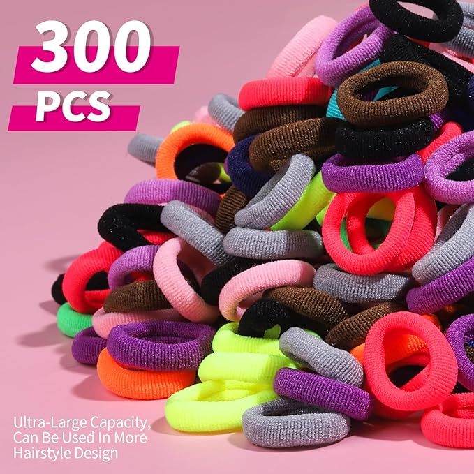 YGDZ Cotton Mini Hair Ties and Ponytail Holders Set for Toddlers and Kids: 300PCS Seamless Elastic Multicolor Bands, Hair Accessories for Little Girls