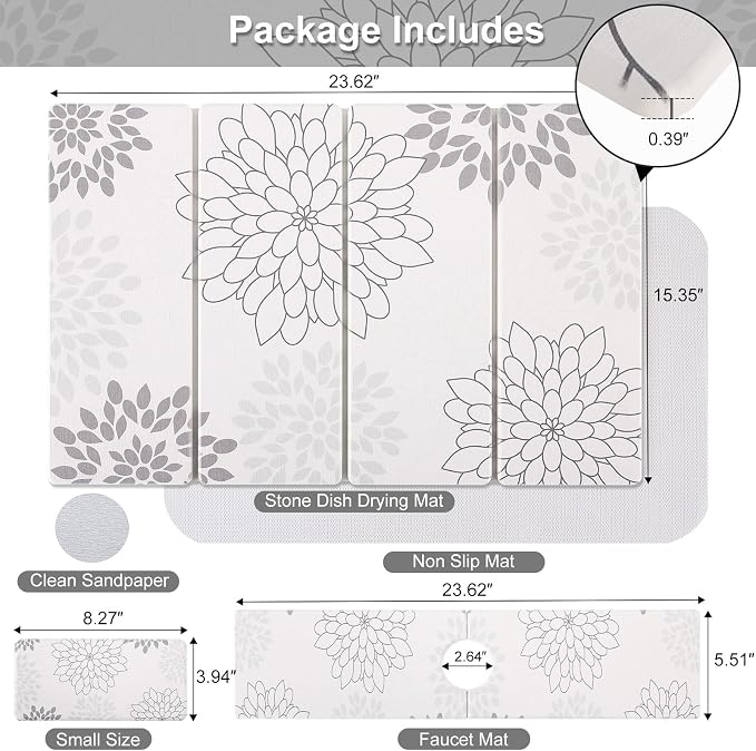 Stone Drying Mat for Kitchen Counter 3-Pack, Soft Diatomaceous Earth Absorbent - Image 2