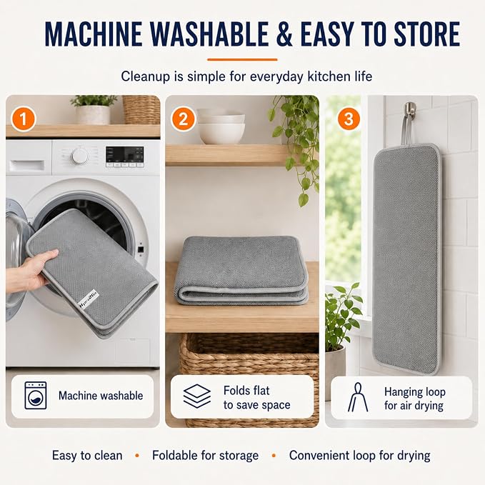 Dish Drying Mat 24 x 17 in, Large Microfiber Drying Mats, Absorbent Quick Dry - Image 6