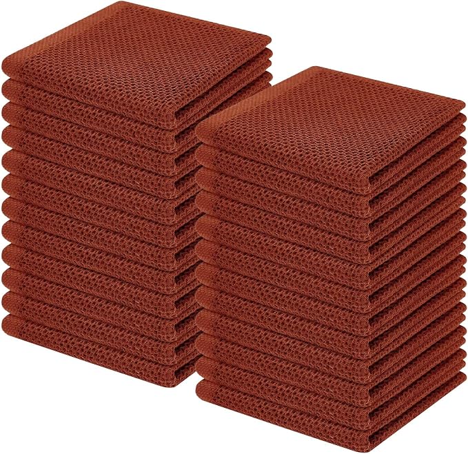 Homaxy 100% Cotton Waffle Weave Kitchen Dish Cloths 24-Pack, Rust | 12 x 12 by Homaxy