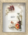FrameWorks 8x10 Driftwood Wooden Shadow Box Frame – Soft Felt Back, Tempered Glass, and Included Elegant White Ball Push Pins