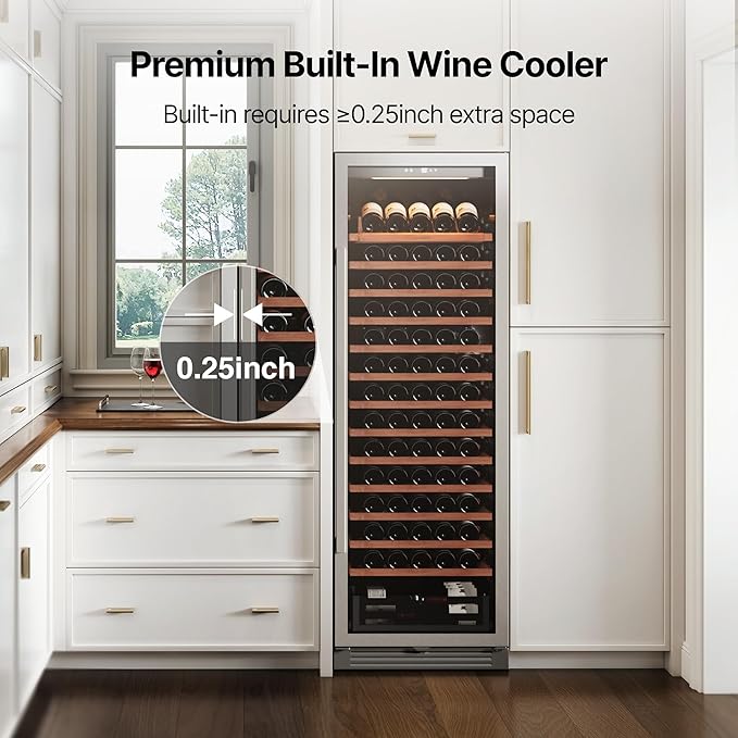 Ca'Lefort 24 Inch Wine Fridge - 155 Bottle Dual Zone Wine Cooler with Glass Door, 40-65°F Quiet Wine Refrigerator with Bottom Drawer 3 LED Light Built-in for Home/Bar/Kitchen Right-Hinged Door