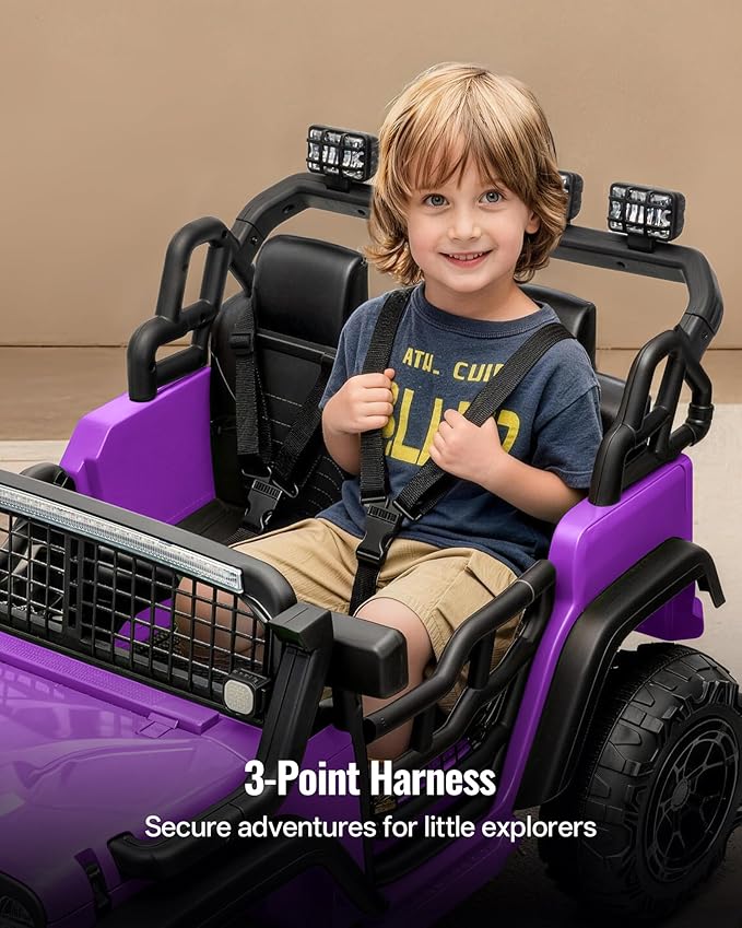 2 Seater Ride on Car Toy, 12V Electric Car for Kids 4-8 with Remote Control, Capacity 110 lb, LED Light - Purple