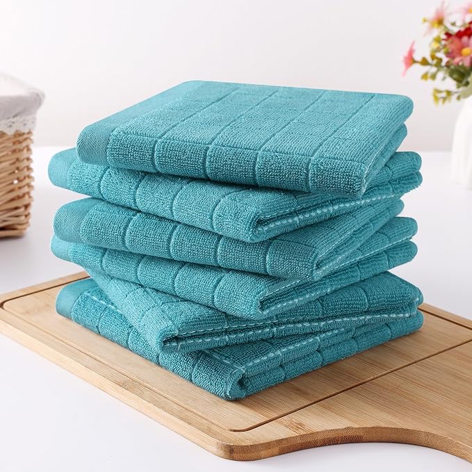 Homaxy 100% Cotton Terry Kitchen Dish Cloths, 12 Pack, Lake Blue - Image 8
