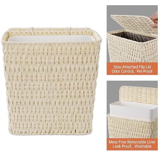 Coeusy 3 Gallon Paper Rope Bathroom Trash Can, Small Wicker Trash Cans - Image 7
