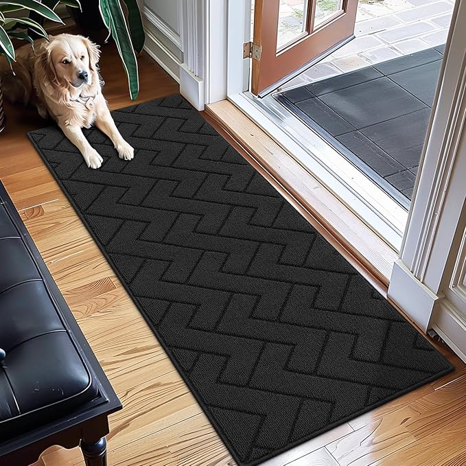 hicorfe Dirt Trapper Indoor Doormat,20"x59" Welcome Door mat,Non Slip Backing Washable Door Mats,Absorbent and Resistant Low-Profile Entrance Inside Floor Mat for Front Back Door,Entryway (Charcoal)