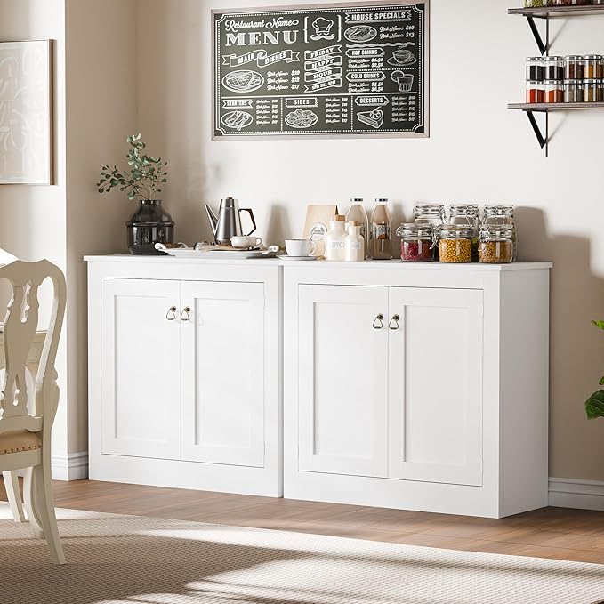 Cozy Castle Buffet Cabinet with Storage - Kitchen Storage Cabinet Wood Console Table Coffee Bar Accent Cabinets for Living Room Dining Room Entryway White 31.5" W