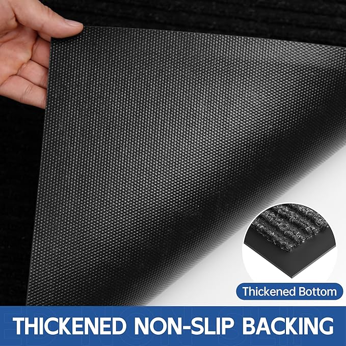 Front Door Mat, 4' x 3' Heavy Duty Indoor Outdoor Door Mat Entrance, Commercial Welcome Mats, Stain and Fade Resistant, Durable Rubber Backing, Low Profile Entry Mat for Patio, Black Stripe