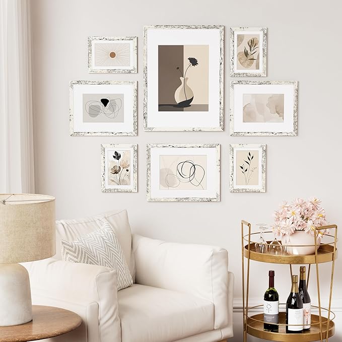 Vittanly 5x7 Picture Frame Set of 2, Solid Wood Frame for Wall or Tabletop, Display Photo 4x6 with Mat or 5x7 without Mat, Distressed White
