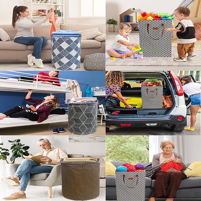 80L Waterproof Laundry Hamper in Family Leather Handle Laundry Basket in - Image 7