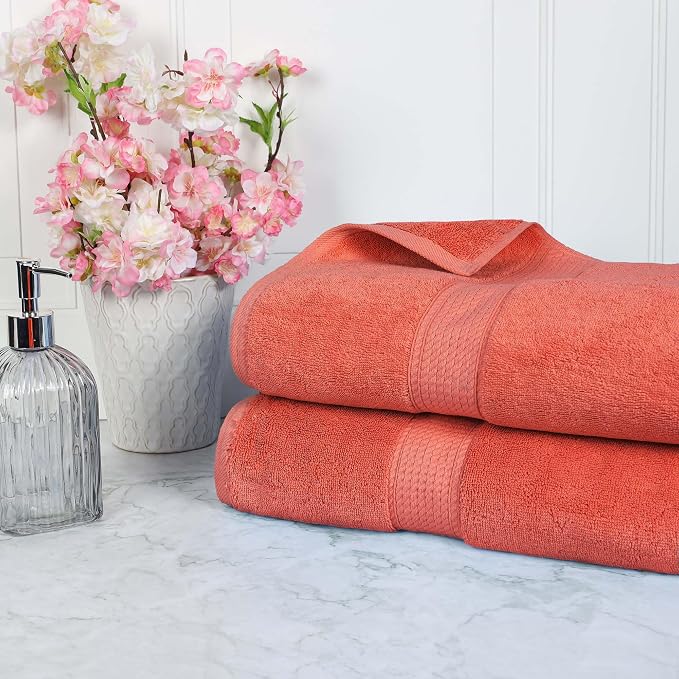 SUPERIOR Egyptian Cotton Pile Heavyweight Bath Sheet, 2 Piece Set, Coral | by SUPERIOR
