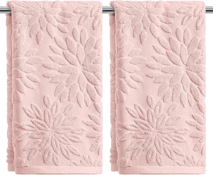 Artoid Mode 2 Pcs Pink 3D Dahlia Floral Jacquard Hand Towels by ArtoidMode