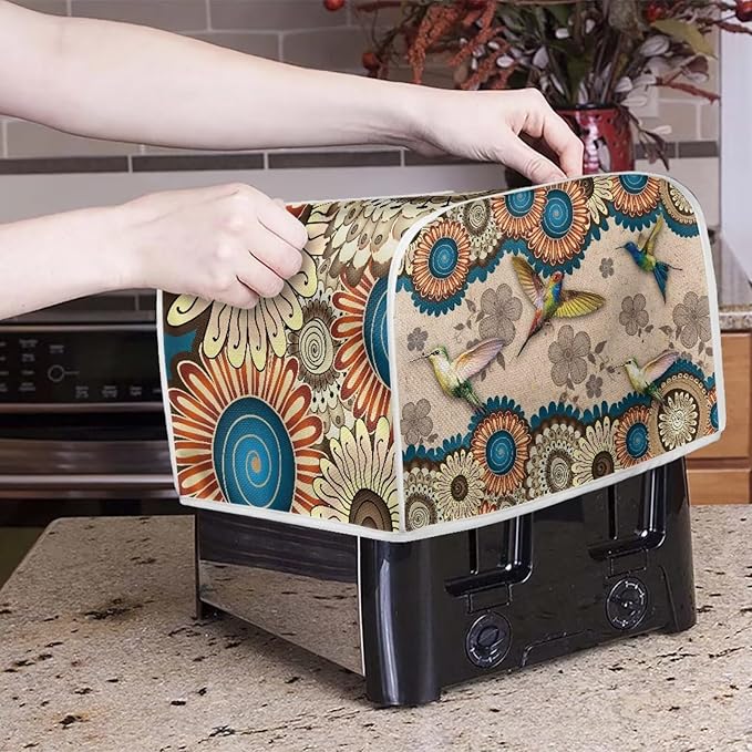 Aztec Hummingbird Flower Print Toaster Cover 2 Slice Dust Fingerprint Protection Waterproof Soft Toaster Dust Cover