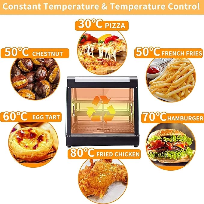 48-inch Commercial Food Warmer Display Case, 3-Tier Countertop Food Pizza Pastry Warmer w/ 3D Heating with LED Lighting Removable Shelves Glass Door, Pastry Display Case for Buffet Restaurant