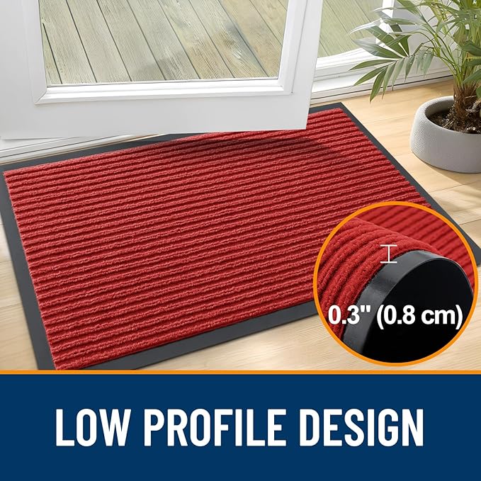 OLANLY Front Door Mat Indoor Outdoor Entrance, Waterproof Heavy Duty Doormat, Fade Resistant, Low Profile, Easy Clean Patio Porch Welcome Floor Mats for Entry, 71x30, Red