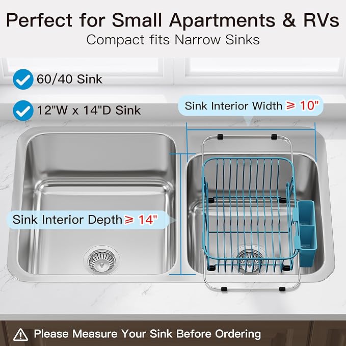 JASIWAY Blue Dish Drying Rack in Sink - Image 3