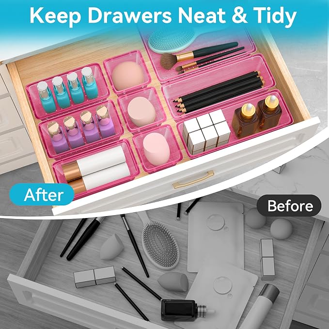 12 PCS Drawer Organizer Set, Makeup Organizers, Tool Storage Trays, Desk Drawer - Image 3