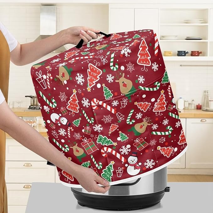 Dust Cover Compatible with 6 qt Electric Pressure Cooker Rice Cooker and Air Fryer Insulated Protective Cover Keep Appliance Clean Christmas Decor, Elk Snowman Candy Canes